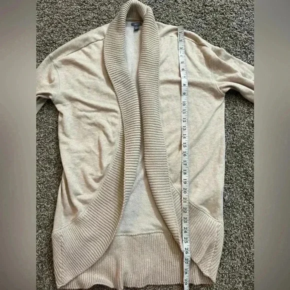 AERIE CARDIGAN SWEATER OATMEAL TAN RIDGE COLLAR OPEN STYLE COMFY  SIZE MEDIUM - Picture 9 of 9